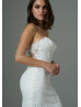 Ivory Embroidered Lace Tulle Wedding Dress With Detachable Crystal Straps